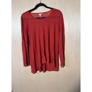 Eileen Fisher Red Long Sleeve Tunic Top Lightweight Knit Women's Small‎